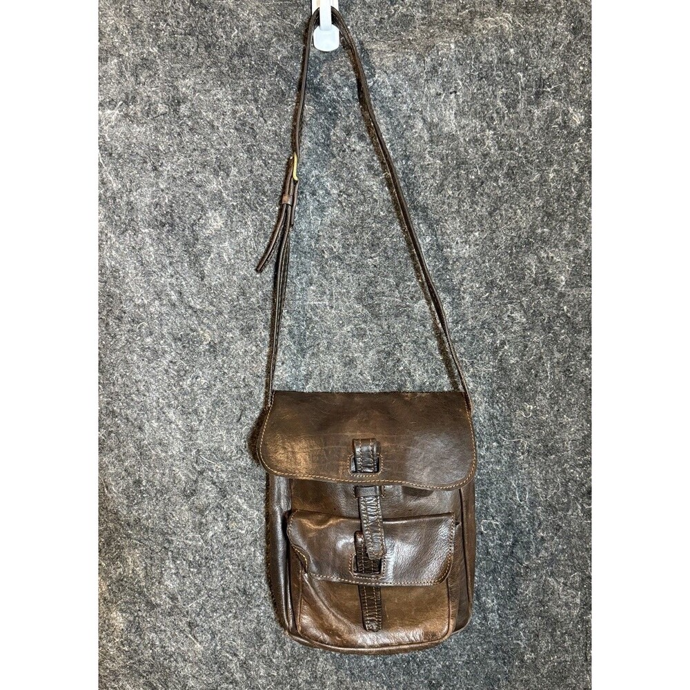Vintage Brown Genuine Leather Saddle Crossbody Bag Western Adjustable Strap